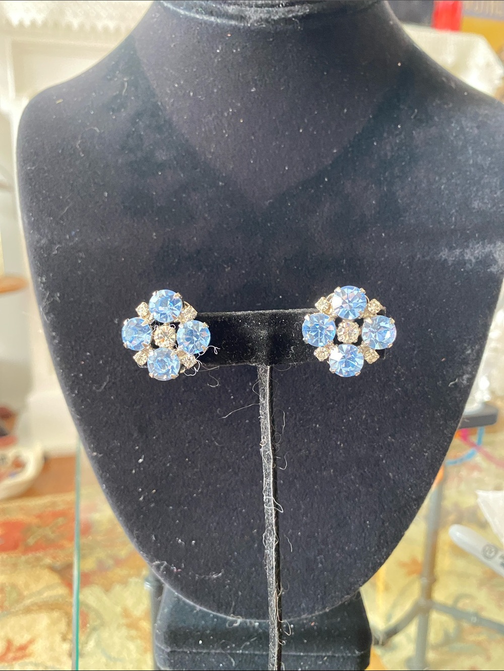 Blue Crystal Cluster Stud Earrings - Unbranded